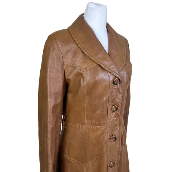 Vintage Dan Di Modes 24K Glove Leather Trench Coat Tan Brown Fitted Sz 8 - Picture 6 of 16